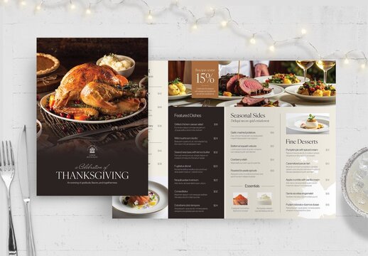 Modern Thanksgiving Dinner Menu Template for Restaurants, Bistros & Diners