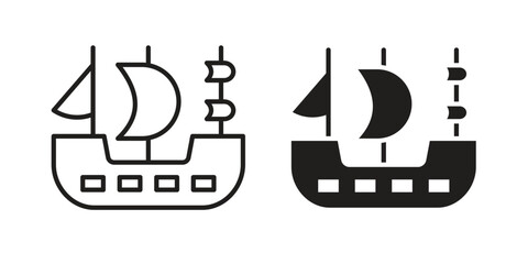 Pirate ship icons simple vector set. logo sign symbol set