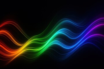 Vibrant wavy lines create a mesmerizing colorful pattern set against a deep black background, showcasing a spectrum of hues in artistic harmony