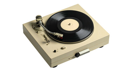 Fototapeta premium Ivory record player with vinyl disc, arm. Classic analog audio setup