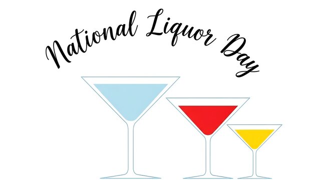 Celebrate national liquor day with a trio of colorful cocktails on white background