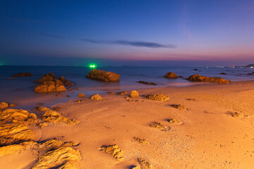 Wonderful twilight time at tropical beach resort in Rayong, Thailand
