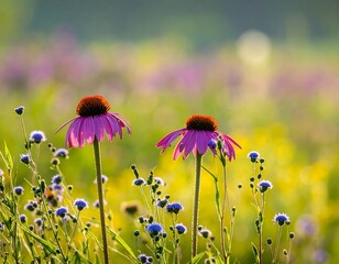 Vibrant wildflowers in a meadow bathed in sunlight