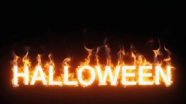 Glowing text Halloween in fire on black background