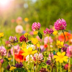 Vibrant wildflowers in sunlight