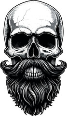 A scary human skull with sunglasses and a tattoo illustration is a symbol of death and horror