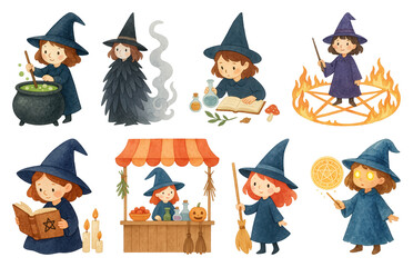 PNG Cute Witches Performing Magical