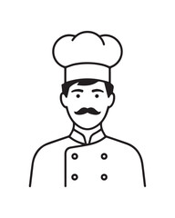 hand drawn chef icon line art tall toque double breasted jacket cooking illustration for menu logo and packaging