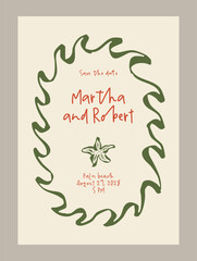 Elegant wedding invitation template. Matisse style doodles.