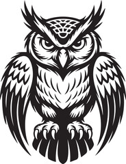 fierce owl vector art front-facing symmetrical ornamental design ideal for logo emblem and branding projects