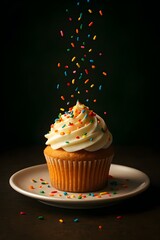 Cupcake with Sprinkles Frozen in Mid-Air