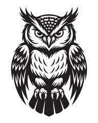bold black and white owl vector with intricate feather motifs perfect for logo emblem and decorative graphics