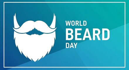 Celebrate world beard day with this stylized white beard and moustache graphic on a blue green gradient background