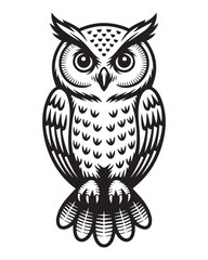 ornamental owl vector front facing symmetry bold eyes decorative feather texture logo and emblem art