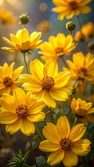 Vibrant yellow flowers bathed in sunlight