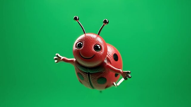 Red ladybug insect on a green leaf in nature illustration