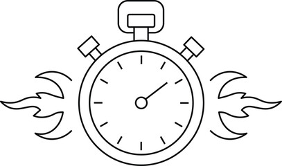 Fototapeta premium Black line art stopwatch with flame accents on white background time speed