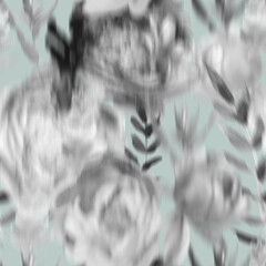 Seamless watercolor pattern with blurred black and white botanical elements. High quality photo