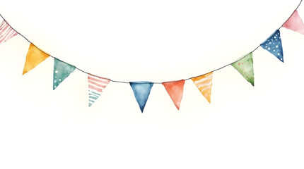 Watercolor bunting banner with triangle flags on string