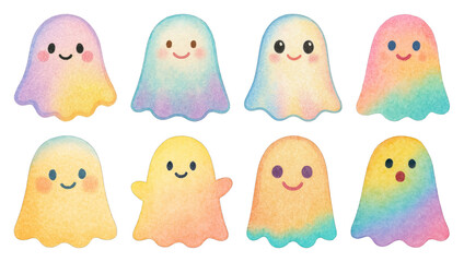 PNG Colorful cute ghost illustrations, element set on transparent background