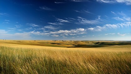 Fototapeta premium vast prairies and blue sky of south dakota with grass swaying in wind