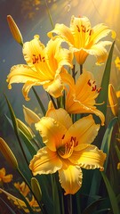 Vibrant yellow lilies bathed in sunlight (1)
