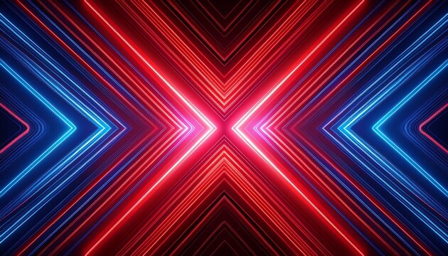 abstract red and blue neon light x shaped geometric pattern background