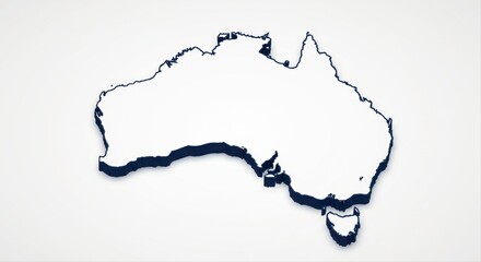 Stylized outline of Australia with a dropped shadow on a white background concept