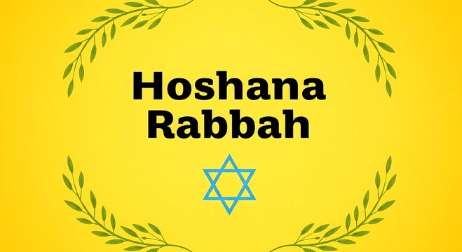 Hoshana rabbah celebration with star of david and laurel wreath on yellow background