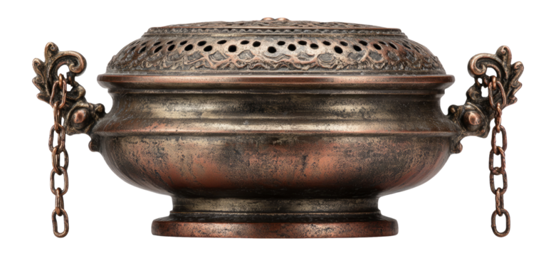 Vintage Decorative Bronze Bowl with Intricate Design and Handles - Powered by Adobe