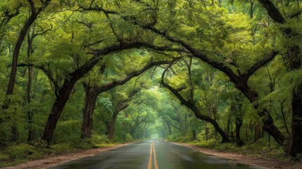 Obraz premium Forest roadway arching trees