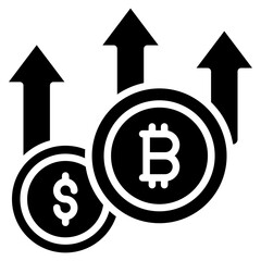 Glyph Cryptocurrency Icon in Black and White with Bitcoin and Dollar