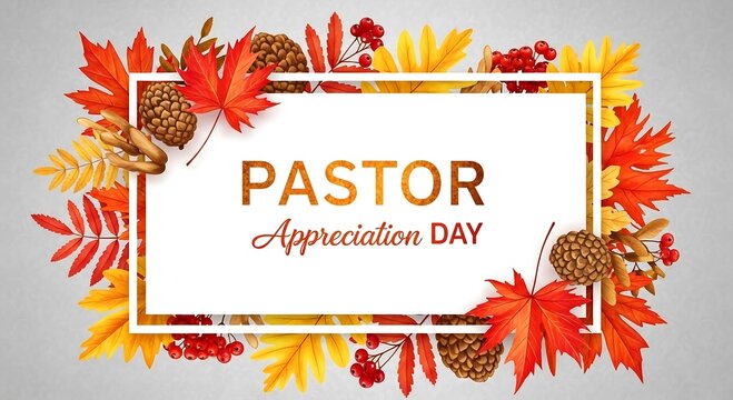 Celebrate pastor appreciation day with a beautiful autumnal border and golden text