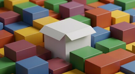 Fototapeta premium White box stands out from colorful cubes concept for business success and innovation.