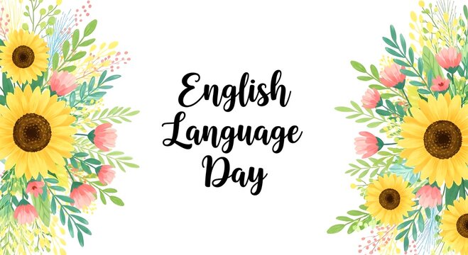 Celebrate english language day with a beautiful watercolor design featuring sunflowers and floral accents