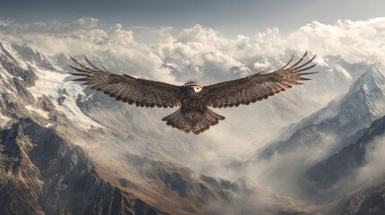 Majestic eagle soaring over mountains