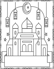 Beautiful Mosque Coloring Page. Islamic Art for Kids and Adults.