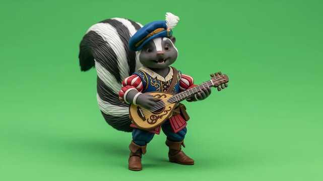 Enchanting Skunk Minstrel Animation with a Delightful Tune and Medieval Flair on Green Screen