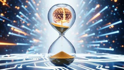 Brain in Hourglass Time Passing Digital Technology, 4k video footage - Powered by Adobe
