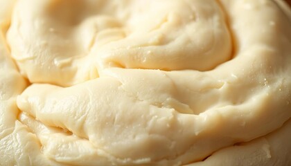 Close-up of smooth, unbaked dough, pale and slightly sticky,  simple,  bowl