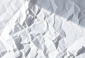 Deep creases and shadows on crumpled white paper, showing texture and light reflection,  shadow, crumpled paper