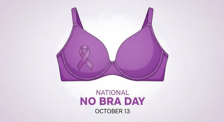 Purple no bra day awareness campaign featuring a lace trimmed bra on october 5th