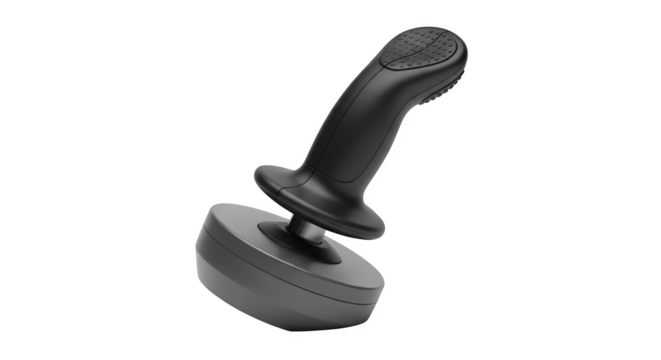 Black joystick isolated on transparent background, a versatile input device for gaming, simulation, and industrial control, offering precise maneuverability