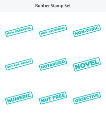 Rubber Stamp Seals Featuring Varied Text in Turquoise Frames on White Texture