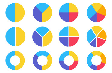 Pie Chart Icon Set &mdash; Stylized Data Visualization Symbols in Solid, Segmented, and Donut Styles for UI Dashboards, Infographics, and Analytical Branding