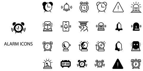 Alarm simple concept 24 Black and White color icons set .Vector illustration.