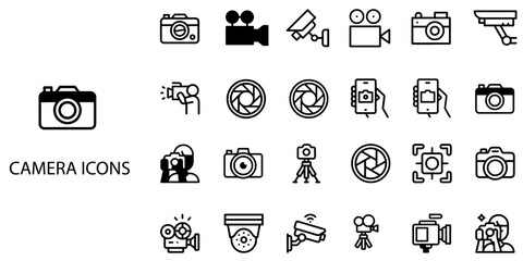 Camera simple concept 24 Black and White color icons set .Vector illustration.