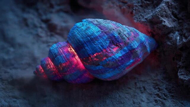 Vibrant abstract shell illuminated spiral cosmic colors dark background