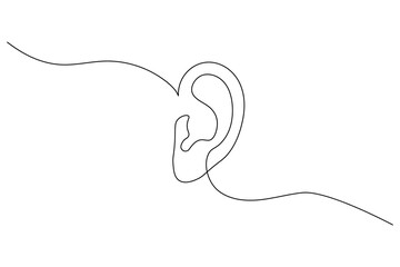 Minimal continuous one line drawing of a human ear isolated on white background, modern abstract art style