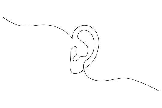 Minimal continuous one line drawing of a human ear isolated on white background, modern abstract art style